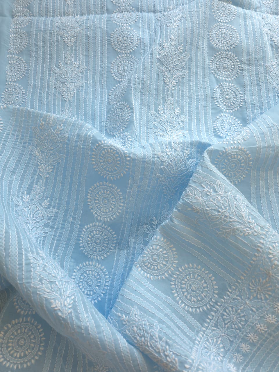 Powder Blue Cotton full set with Fine handwork