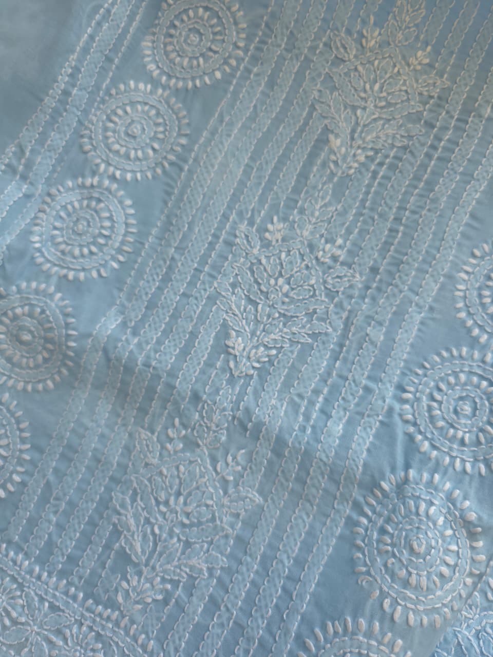 Powder Blue Cotton full set with Fine handwork