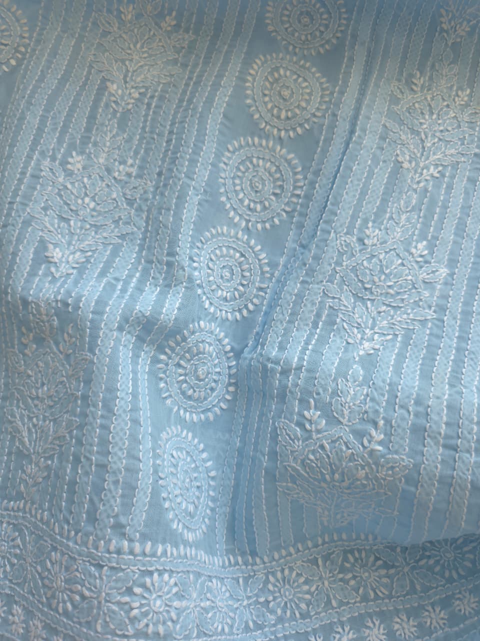 Powder Blue Cotton full set with Fine handwork