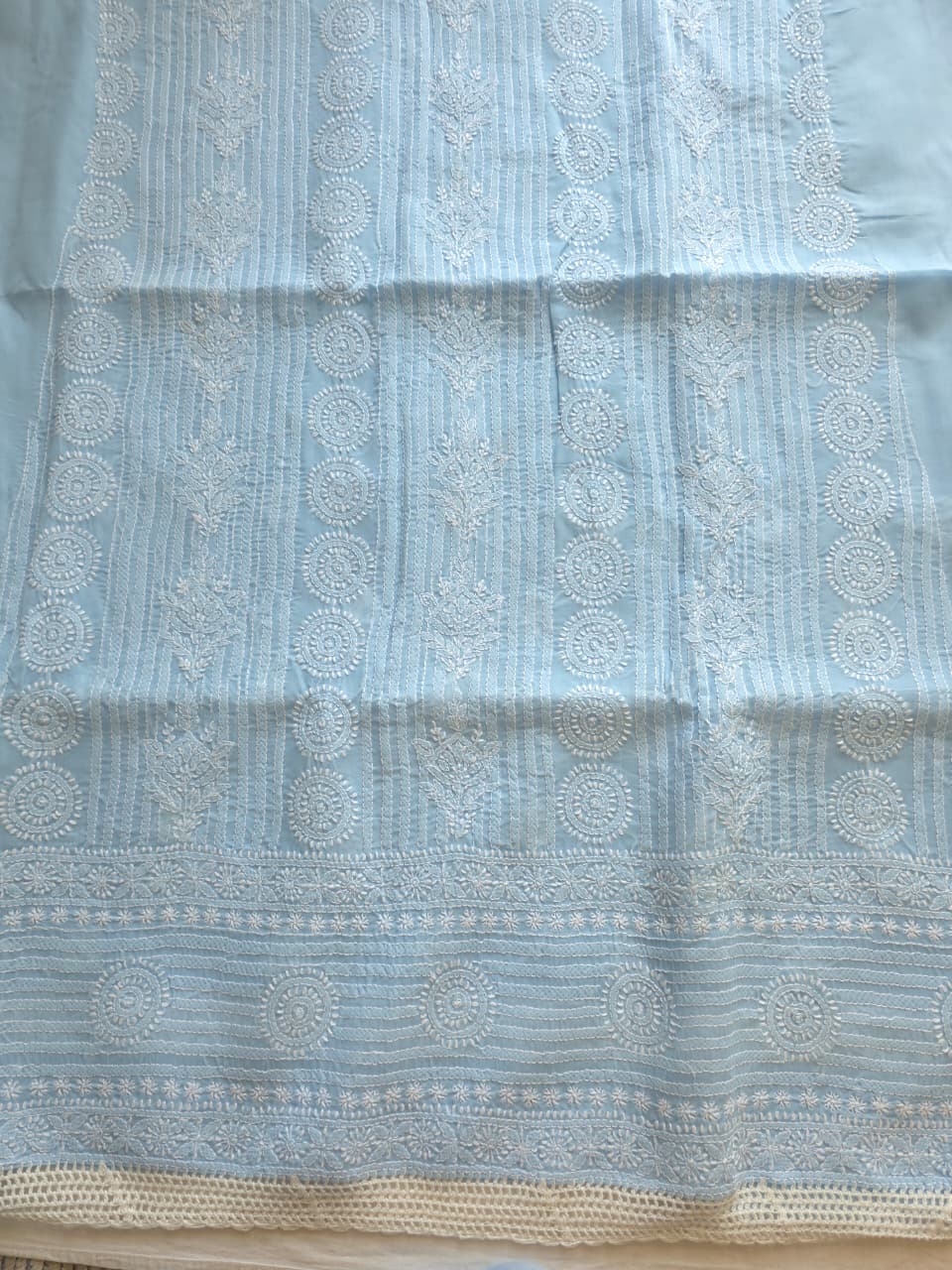 Powder Blue Cotton full set with Fine handwork
