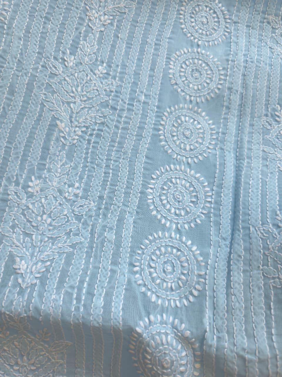 Powder Blue Cotton full set with Fine handwork