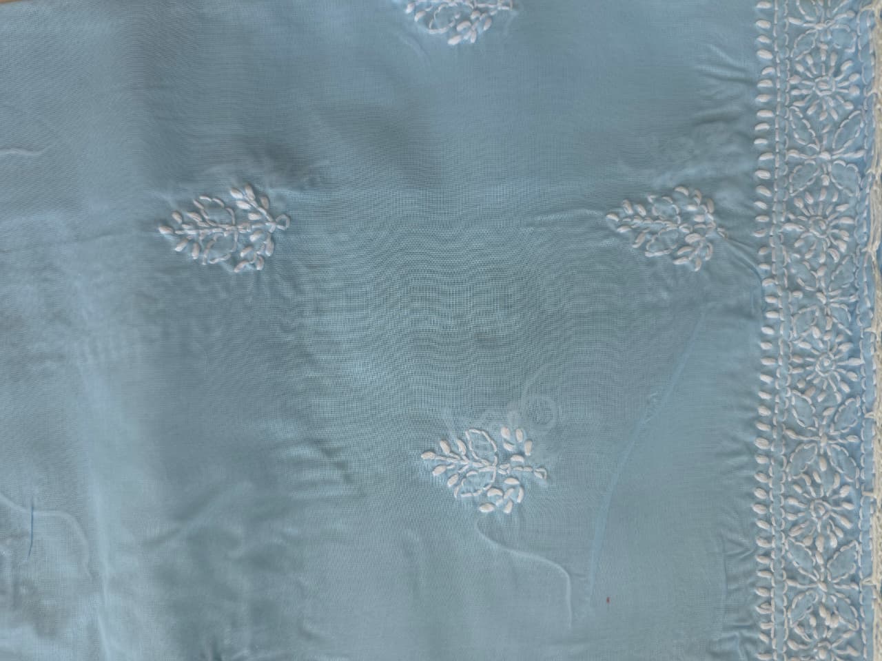 Powder Blue Cotton full set with Fine handwork