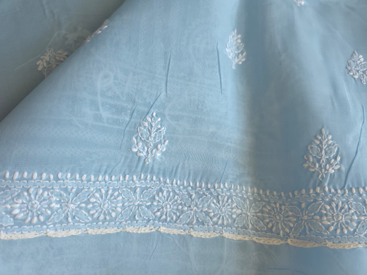 Powder Blue Cotton full set with Fine handwork