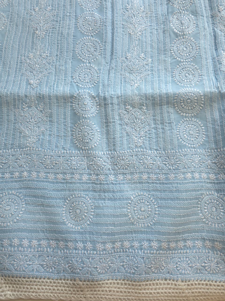 Powder Blue Cotton full set with Fine handwork