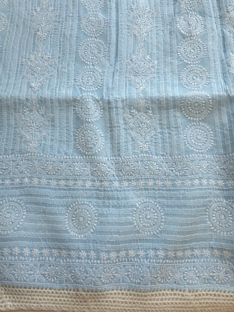 Image of Powder Blue Cotton full set with Fine handwork