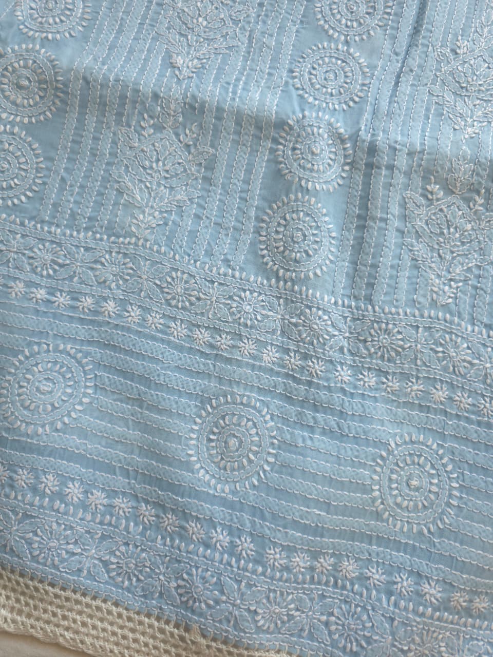 Powder Blue Cotton full set with Fine handwork