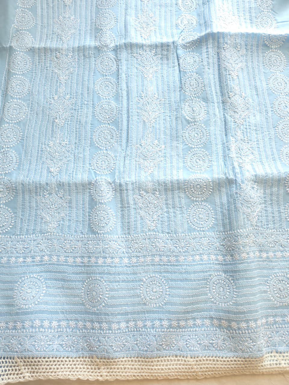 Powder Blue Cotton full set with Fine handwork