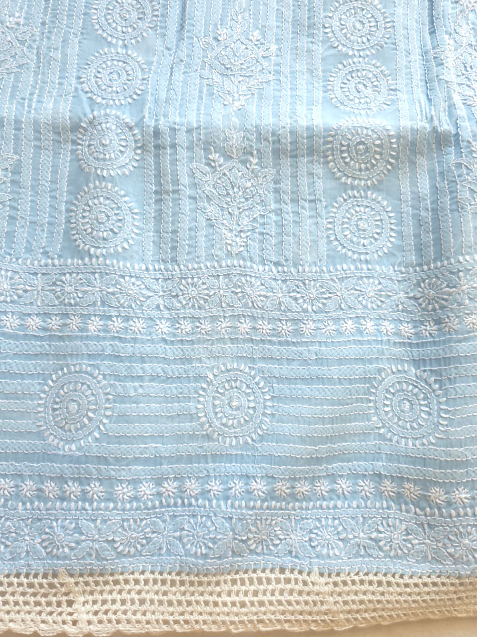 Powder Blue Cotton full set with Fine handwork