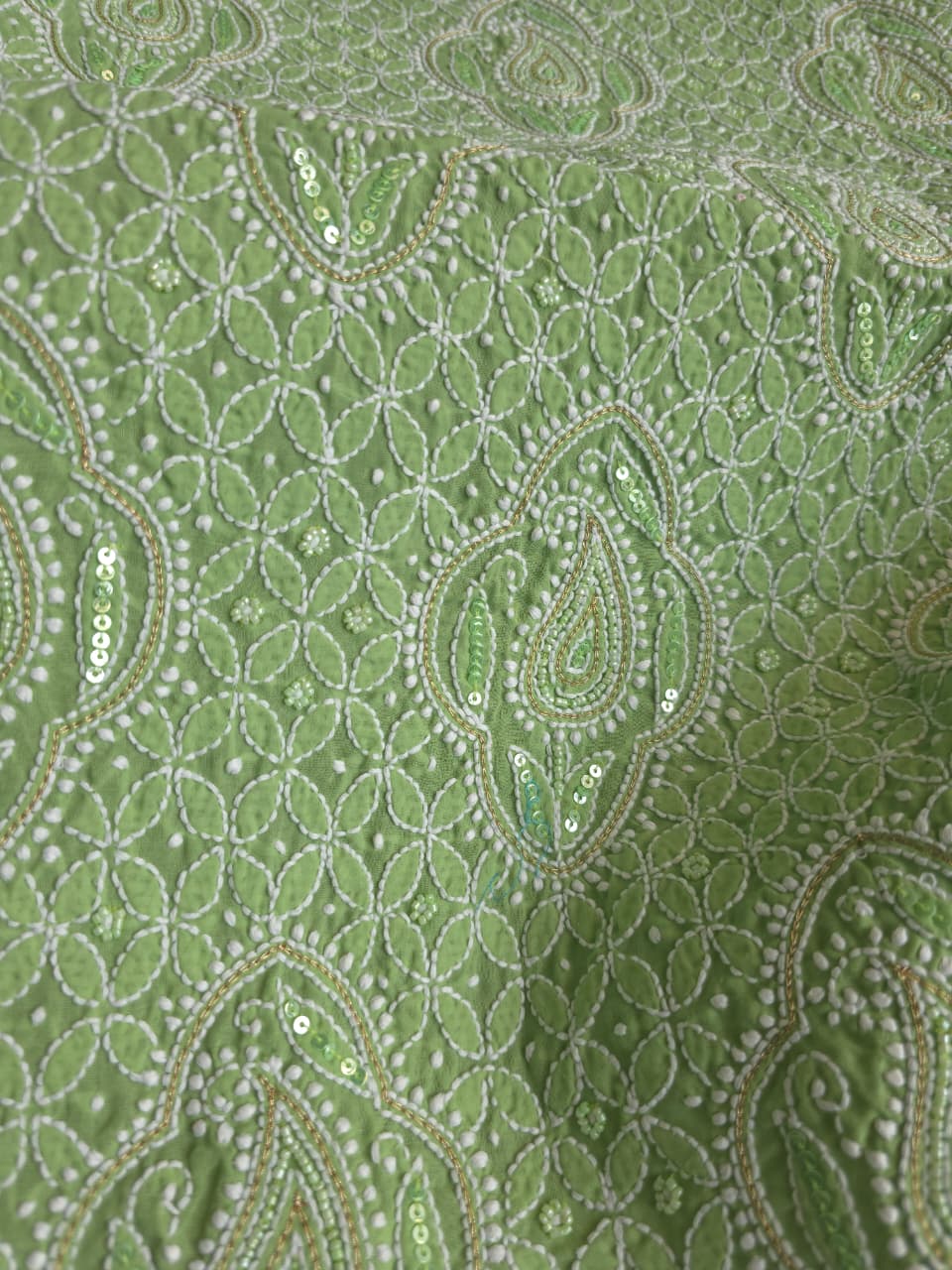 Green Cotton Unstitched set with chikankari and embellishments