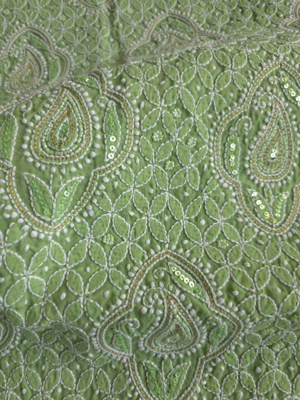 Green Cotton Unstitched set with chikankari and embellishments