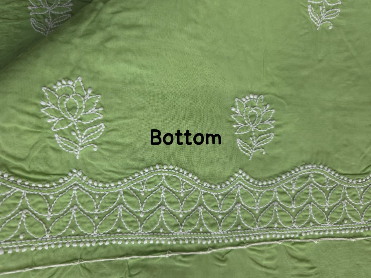Green Cotton Unstitched set with chikankari and embellishments