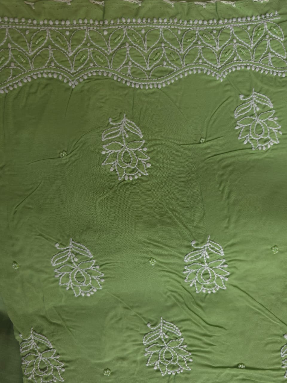 Green Cotton Unstitched set with chikankari and embellishments