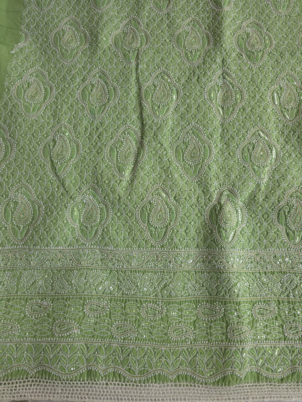 Green Cotton Unstitched set with chikankari and embellishments
