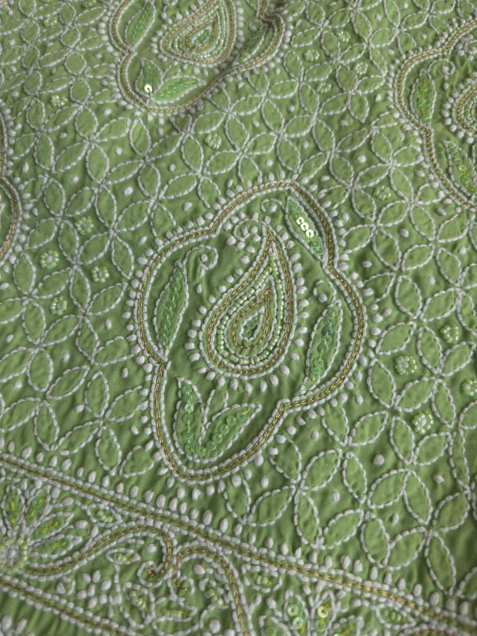 Green Cotton Unstitched set with chikankari and embellishments