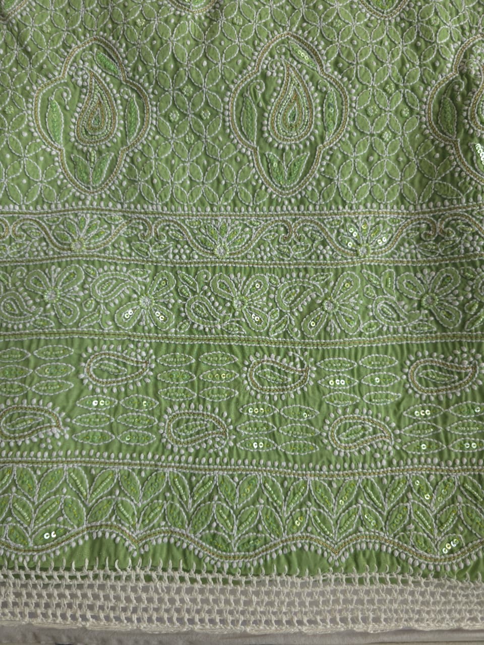 Green Cotton Unstitched set with chikankari and embellishments