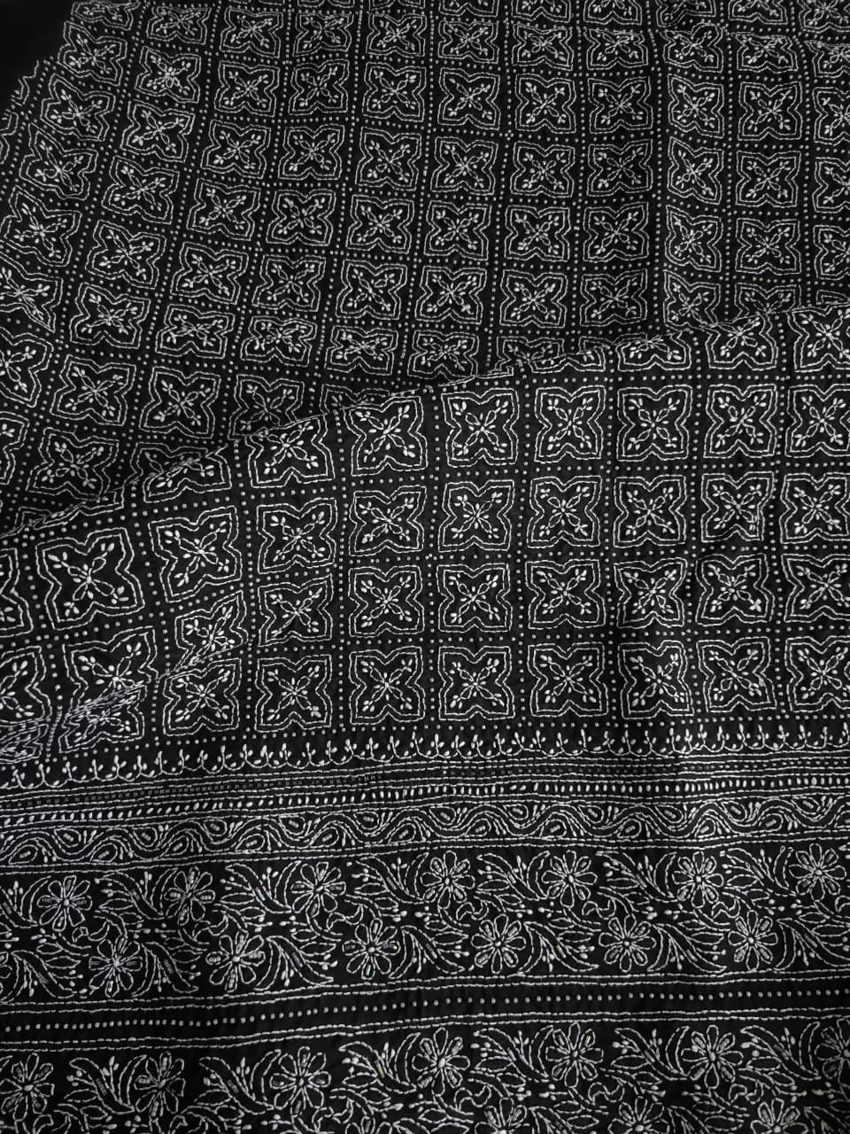 Black Cotton Full set with fine handwork and embellishments