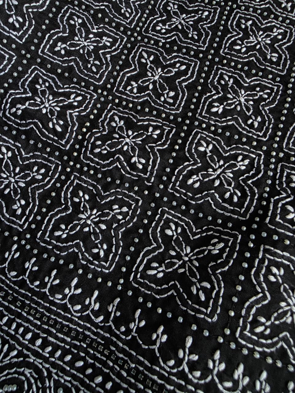 Black Cotton Full set with fine handwork and embellishments