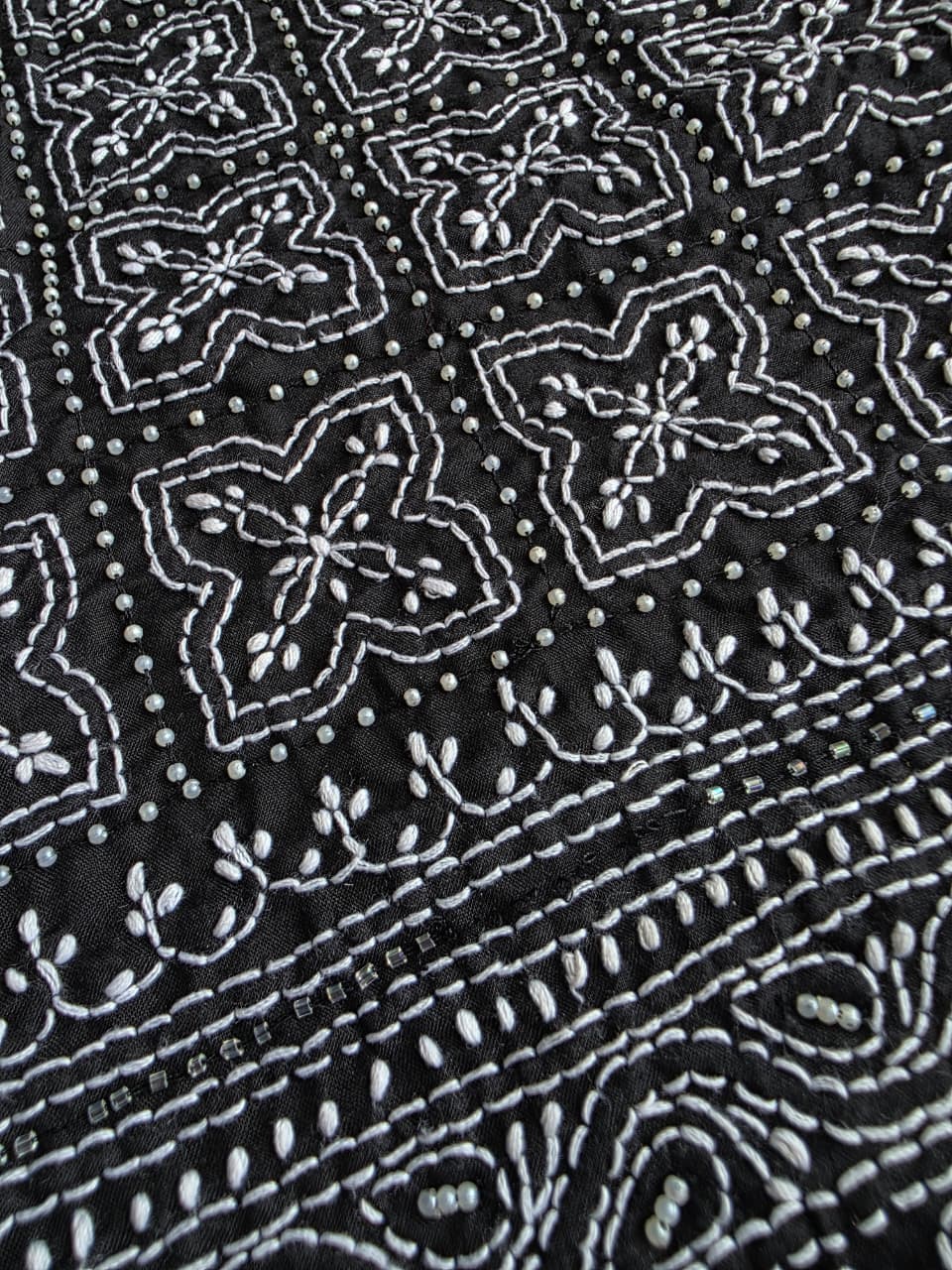 Black Cotton Full set with fine handwork and embellishments