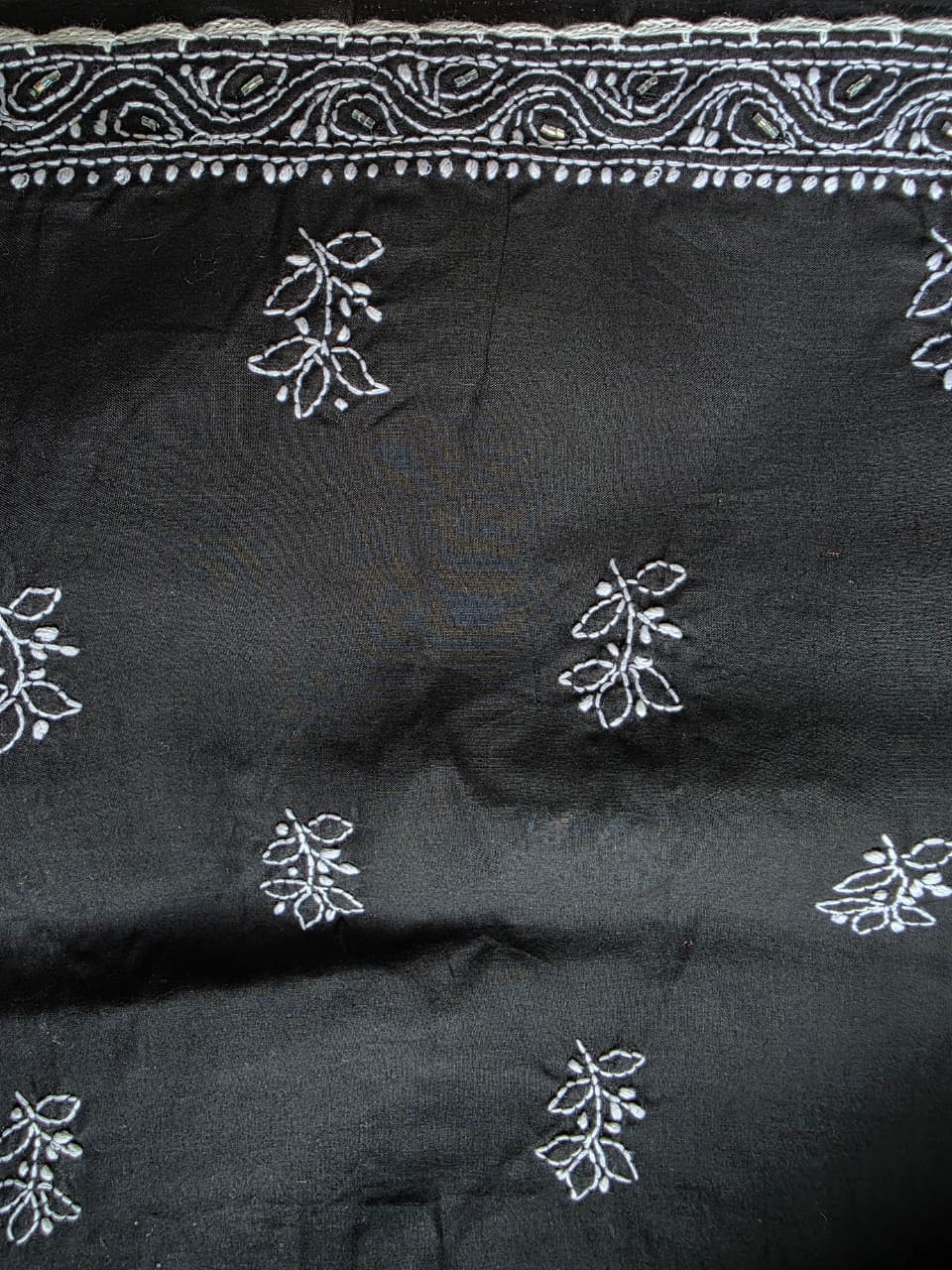 Black Cotton Full set with fine handwork and embellishments