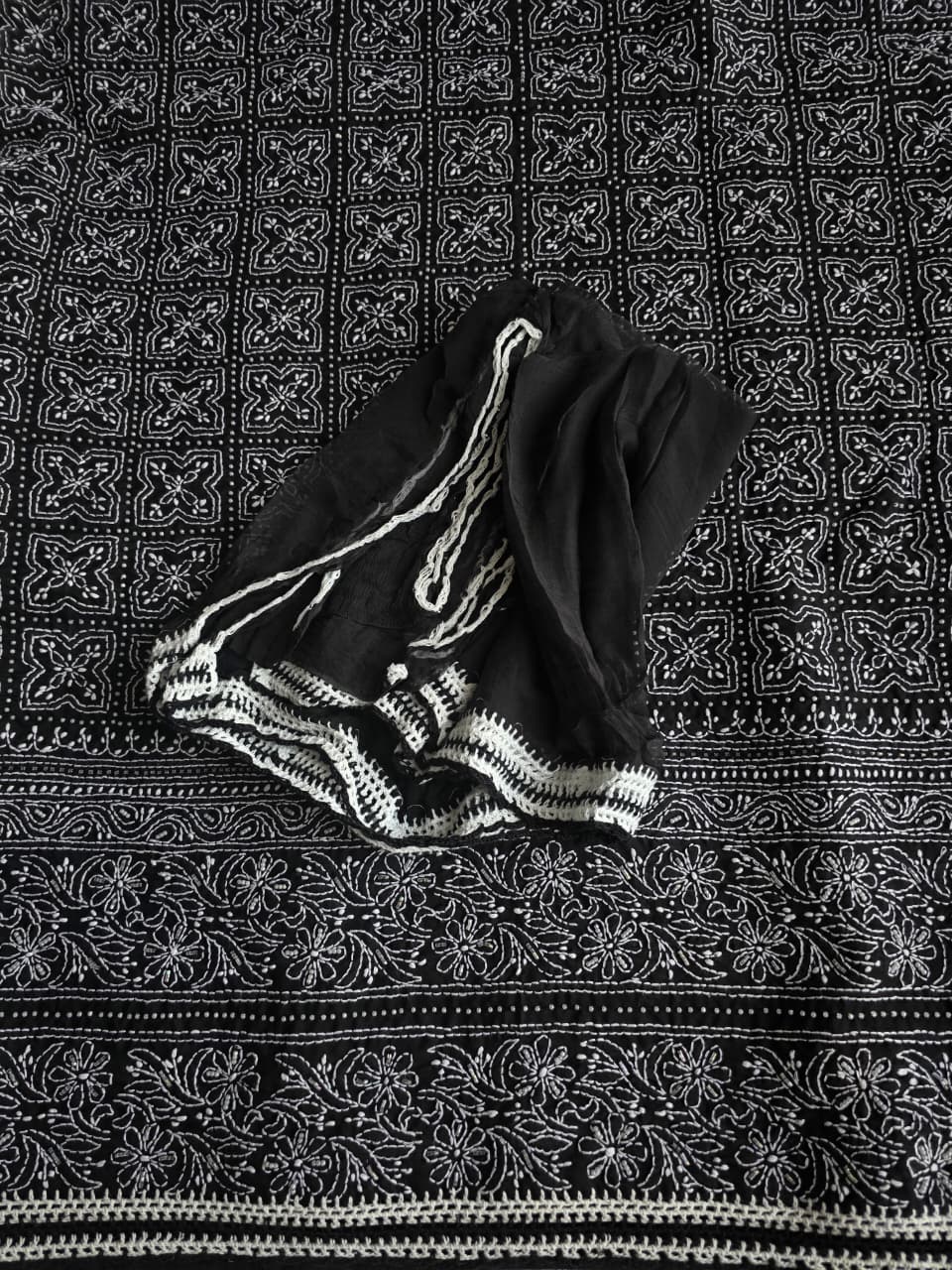 Black Cotton Full set with fine handwork and embellishments