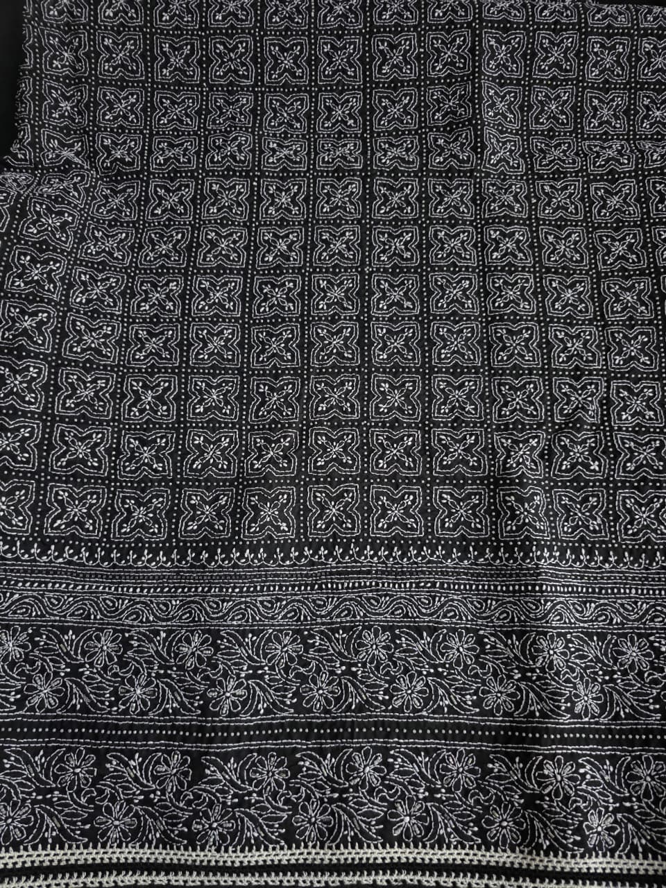 Black Cotton Full set with fine handwork and embellishments