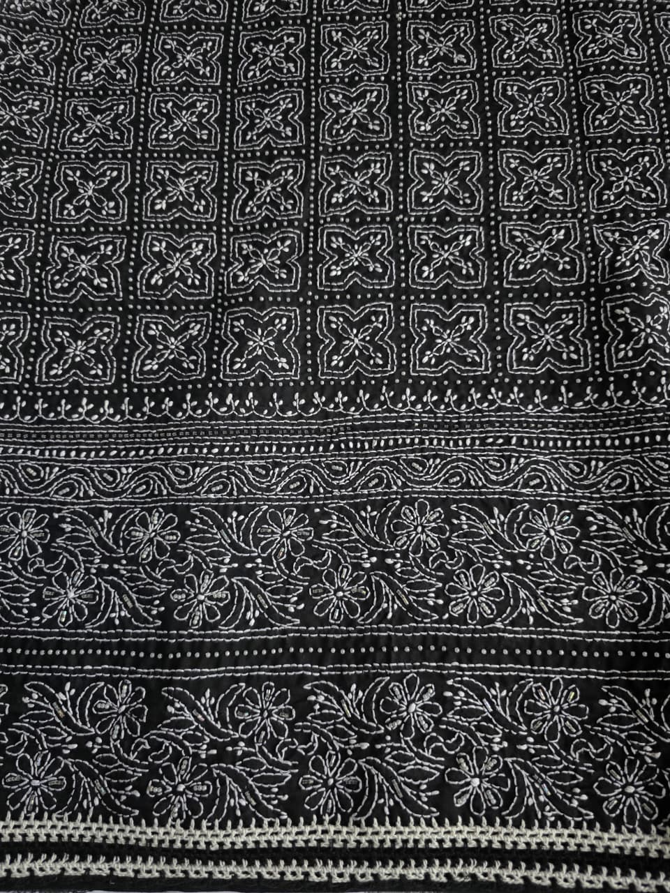Black Cotton Full set with fine handwork and embellishments