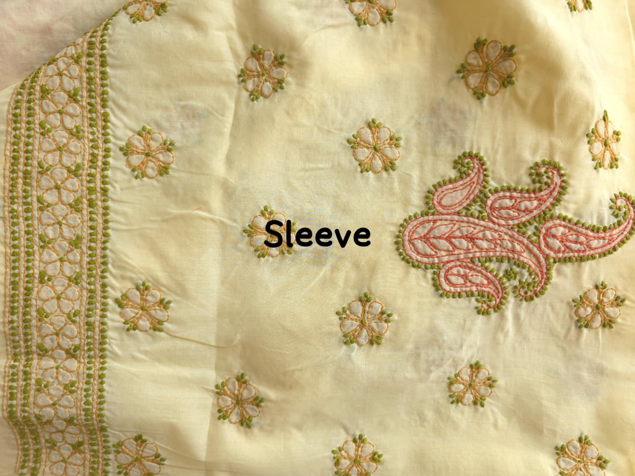 Beige cotton set with intricate multicolored chikankari
