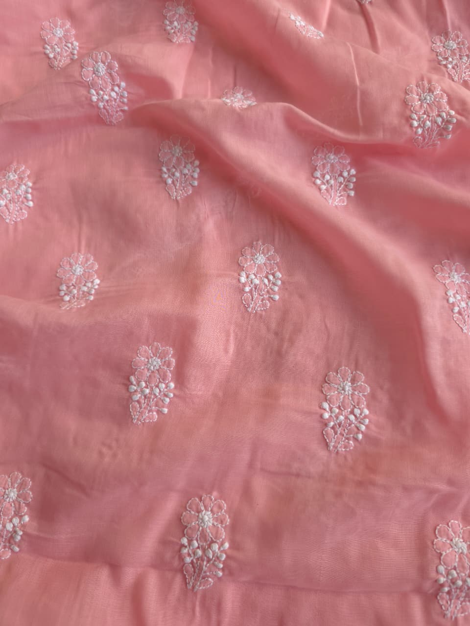 Peachish pink Soft cotton full set with Cotton Dupatta
