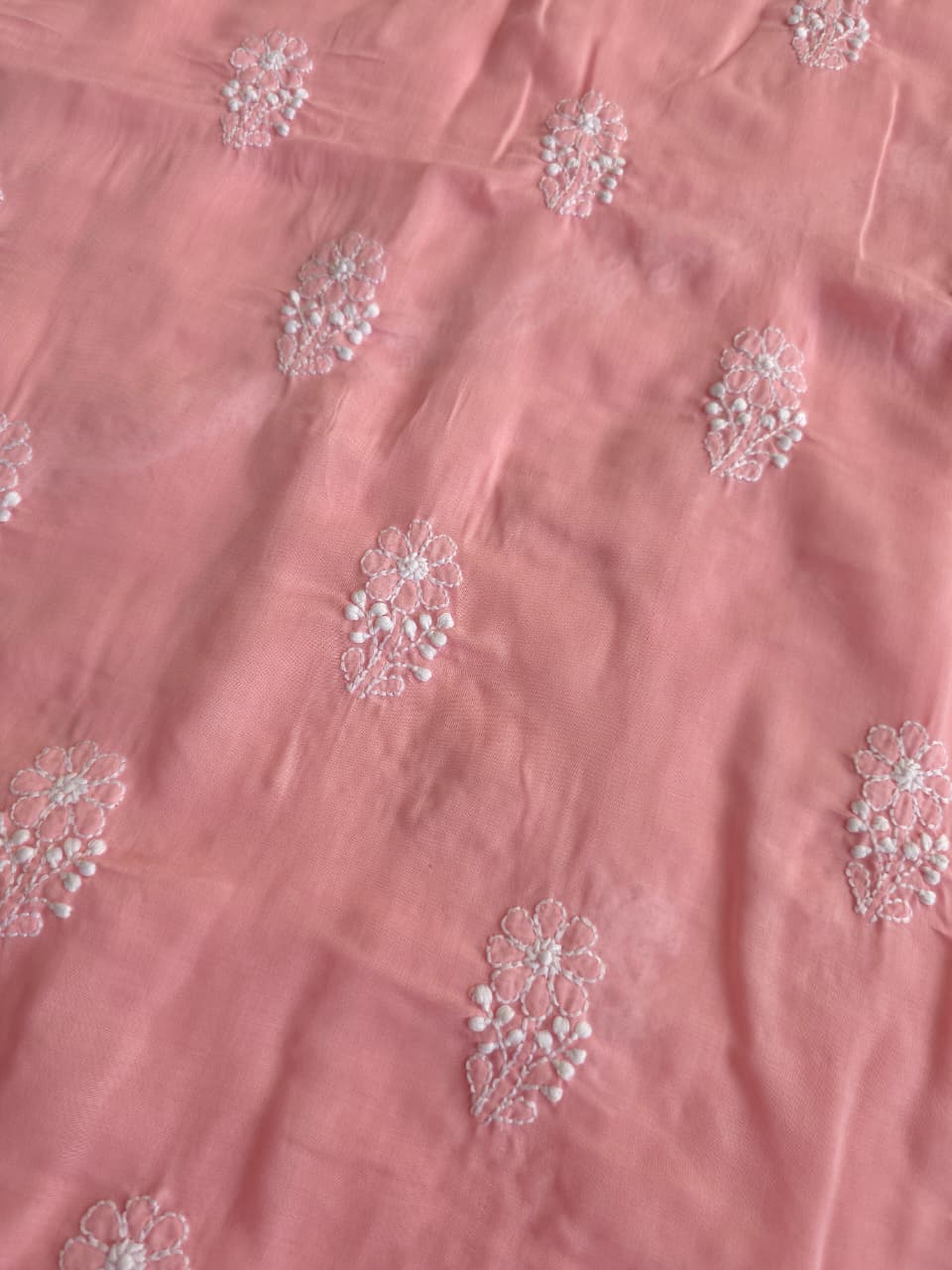 Peachish pink Soft cotton full set with Cotton Dupatta