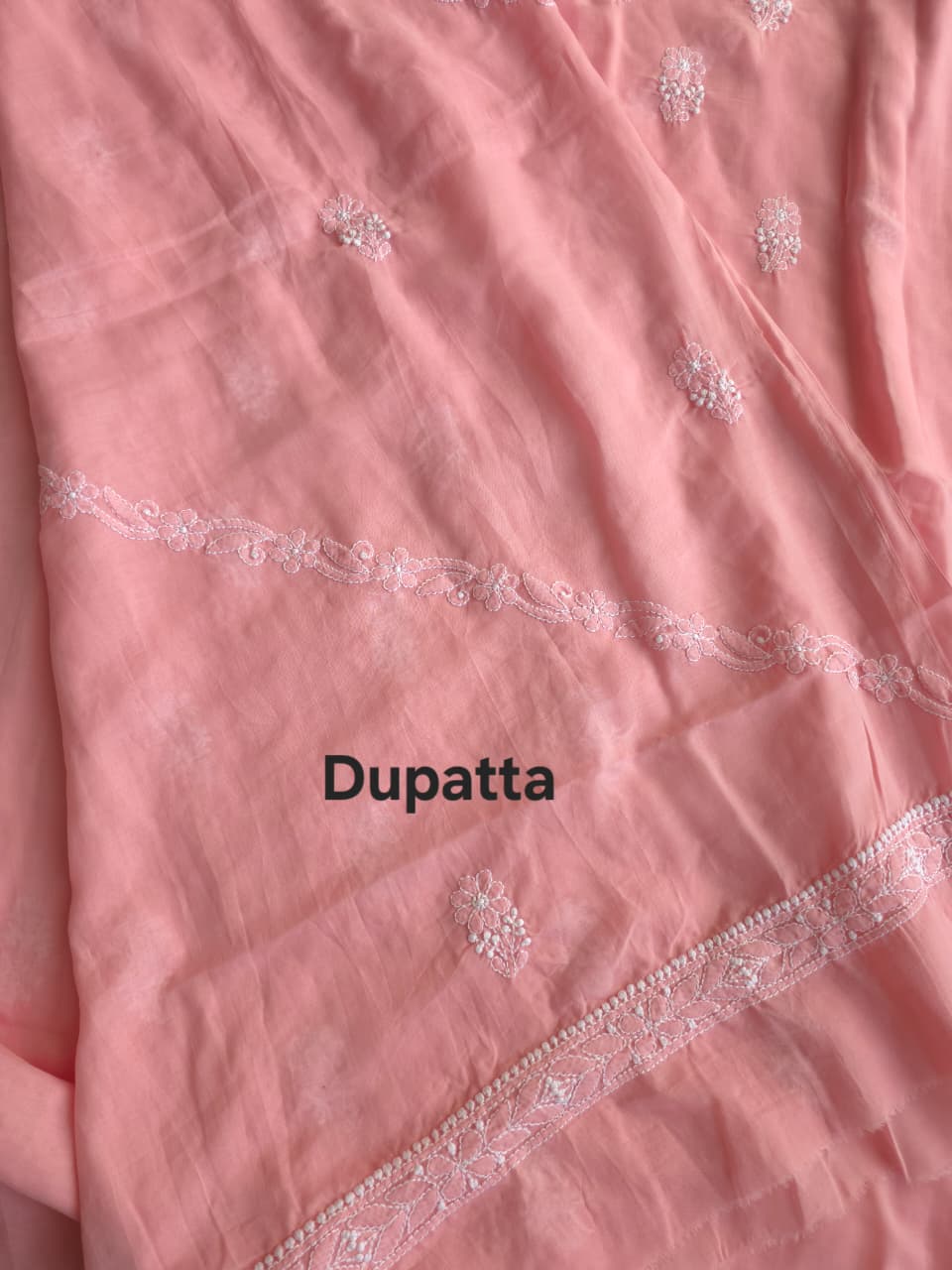 Peachish pink Soft cotton full set with Cotton Dupatta