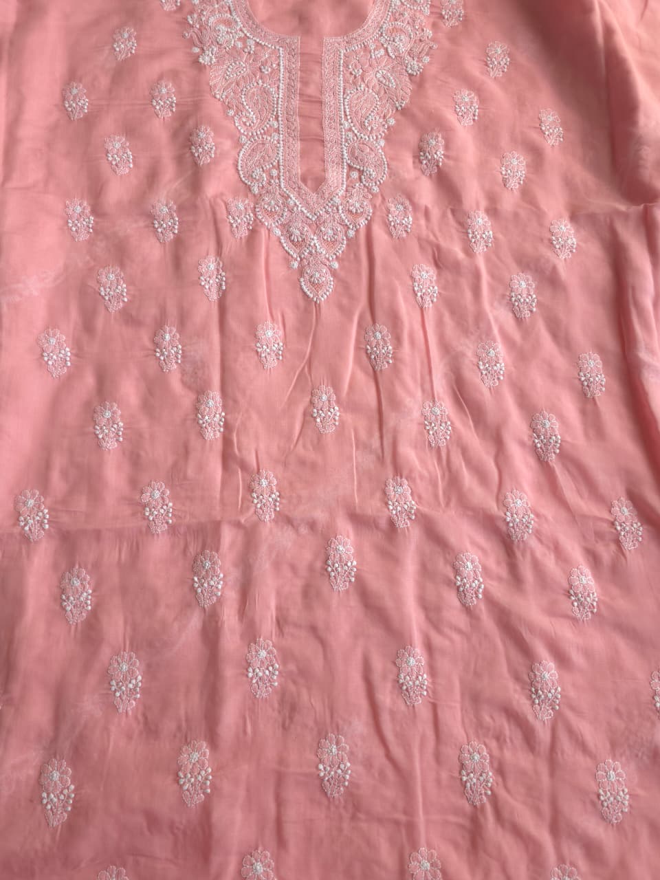 Peachish pink Soft cotton full set with Cotton Dupatta