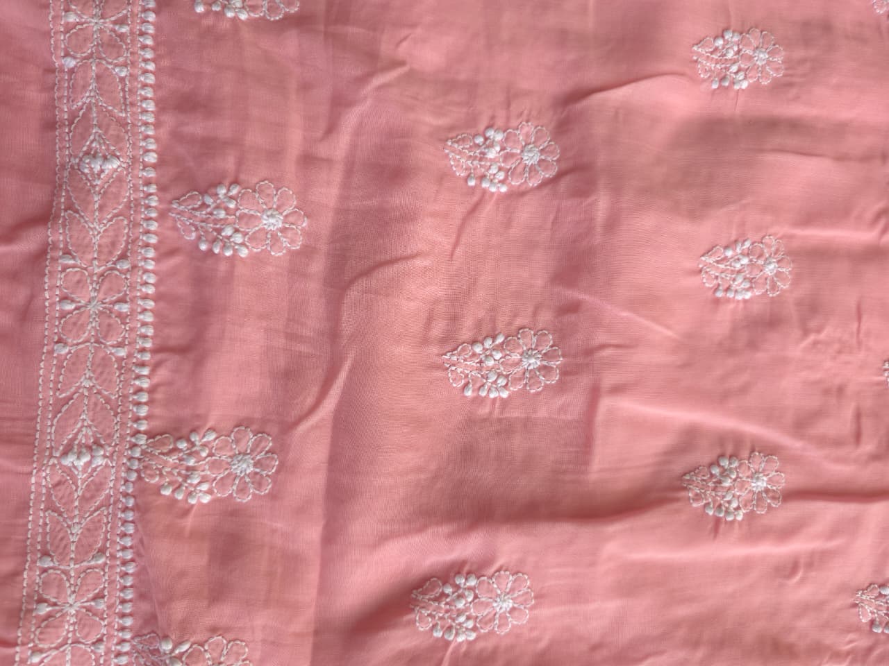 Peachish pink Soft cotton full set with Cotton Dupatta