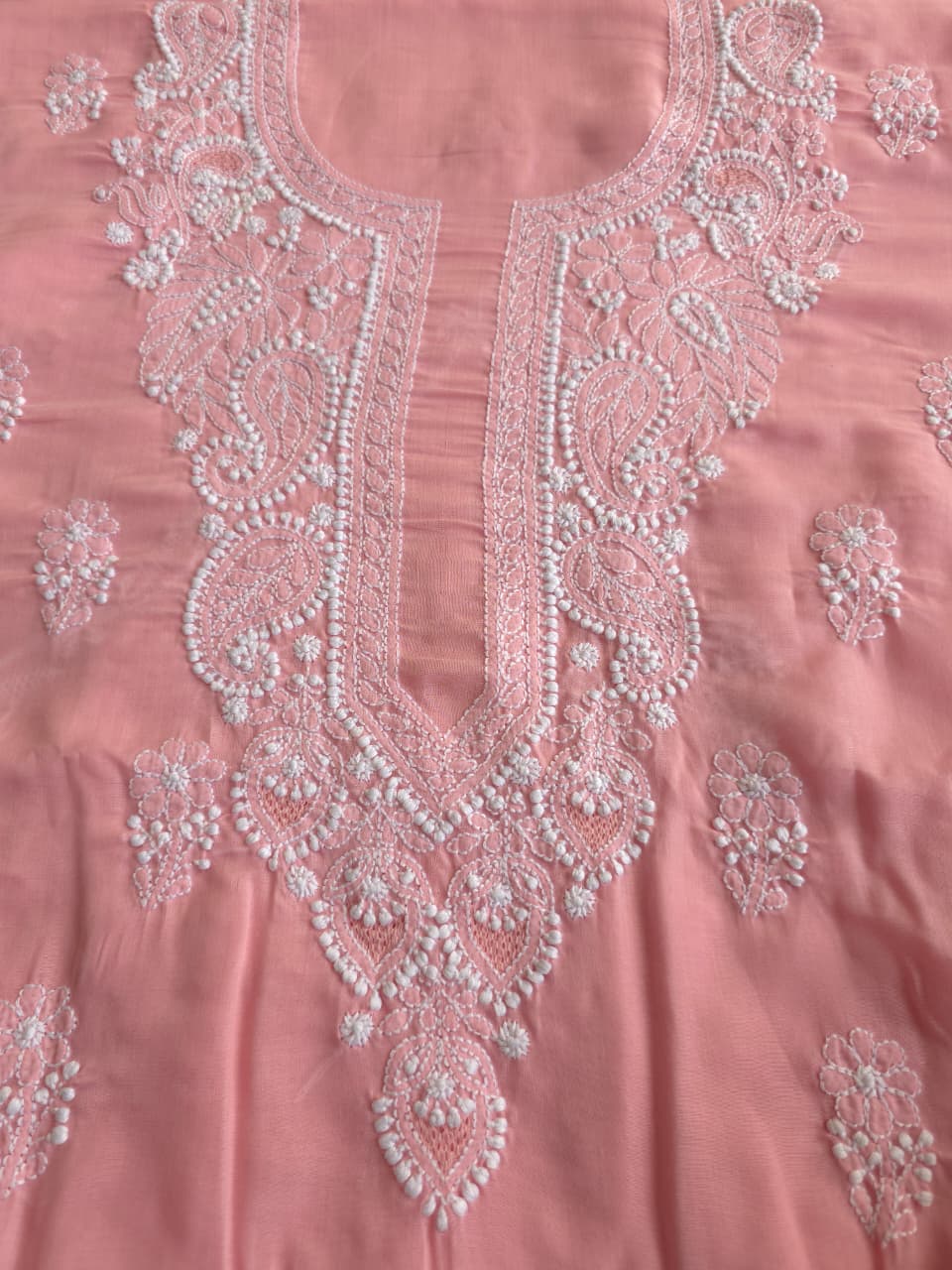 Peachish pink Soft cotton full set with Cotton Dupatta