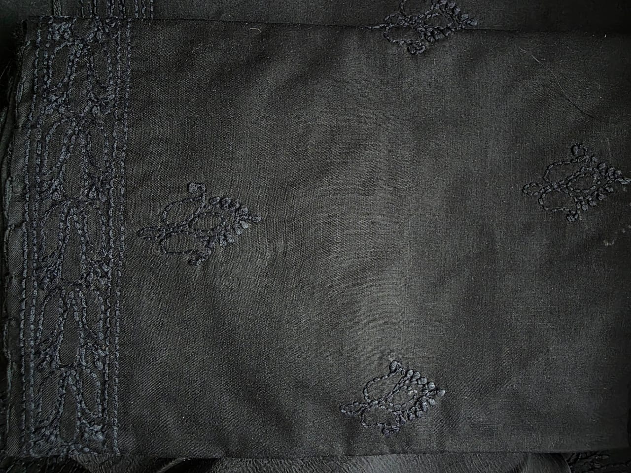 Black Cotton Full set with Only fine chikankari handwork