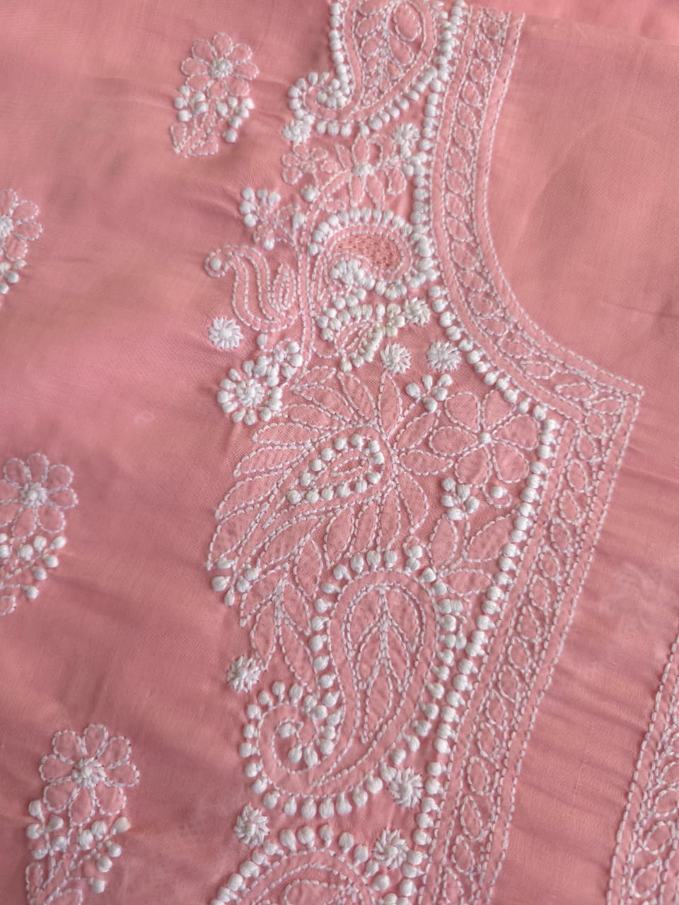 Peachish pink Soft cotton full set with Cotton Dupatta