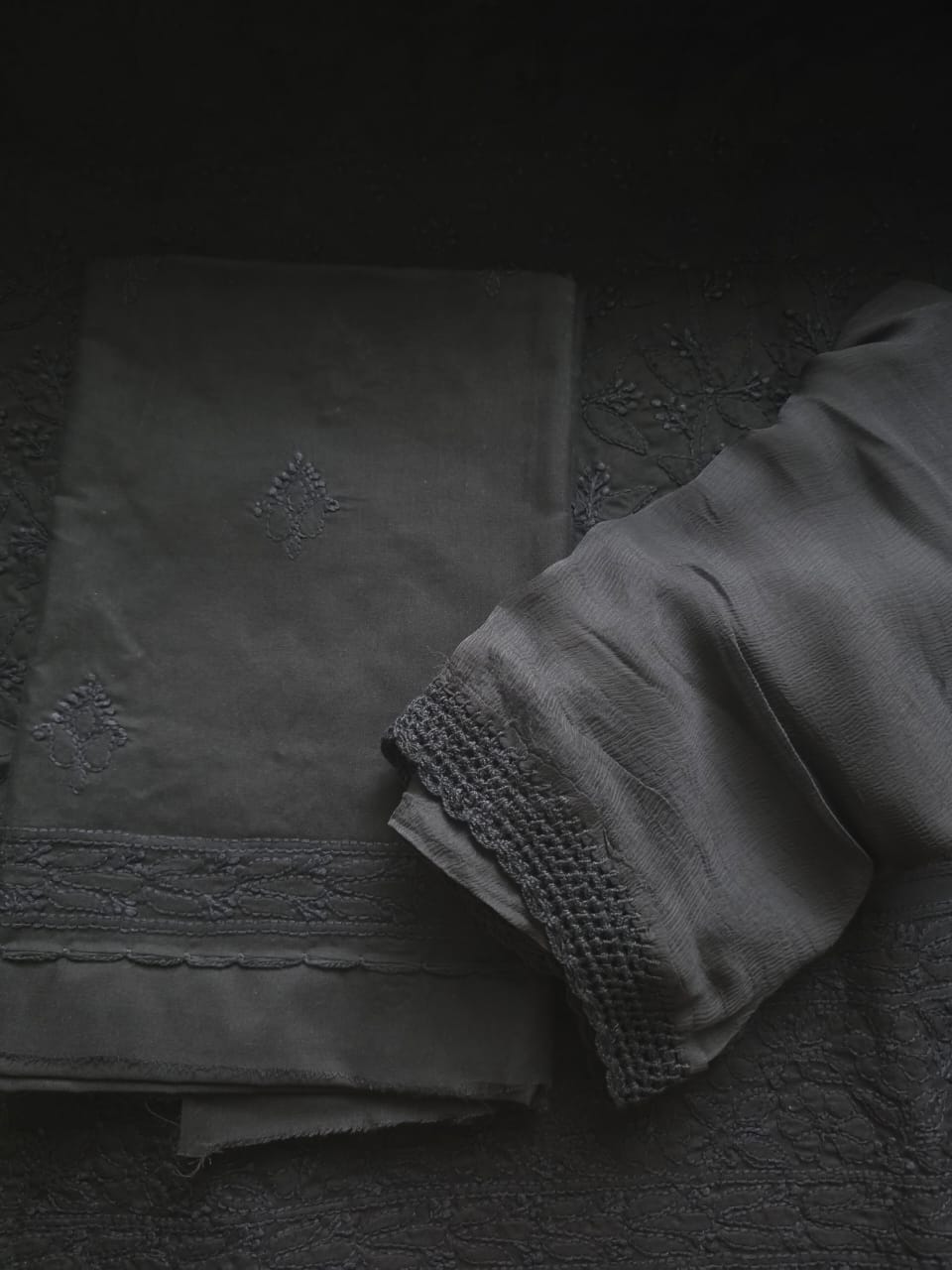 Black Cotton Full set with Only fine chikankari handwork