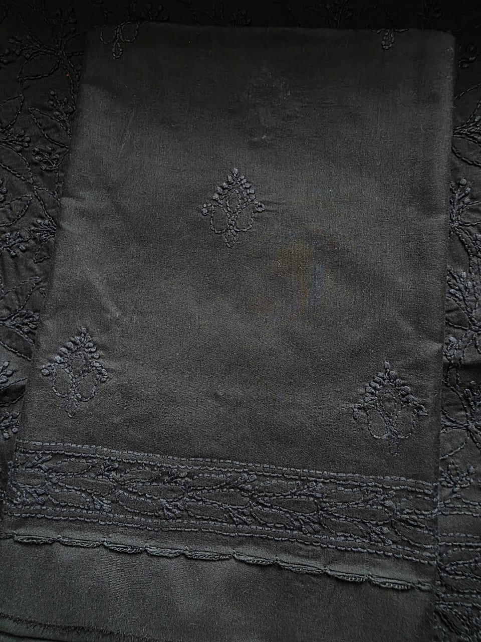 Black Cotton Full set with Only fine chikankari handwork