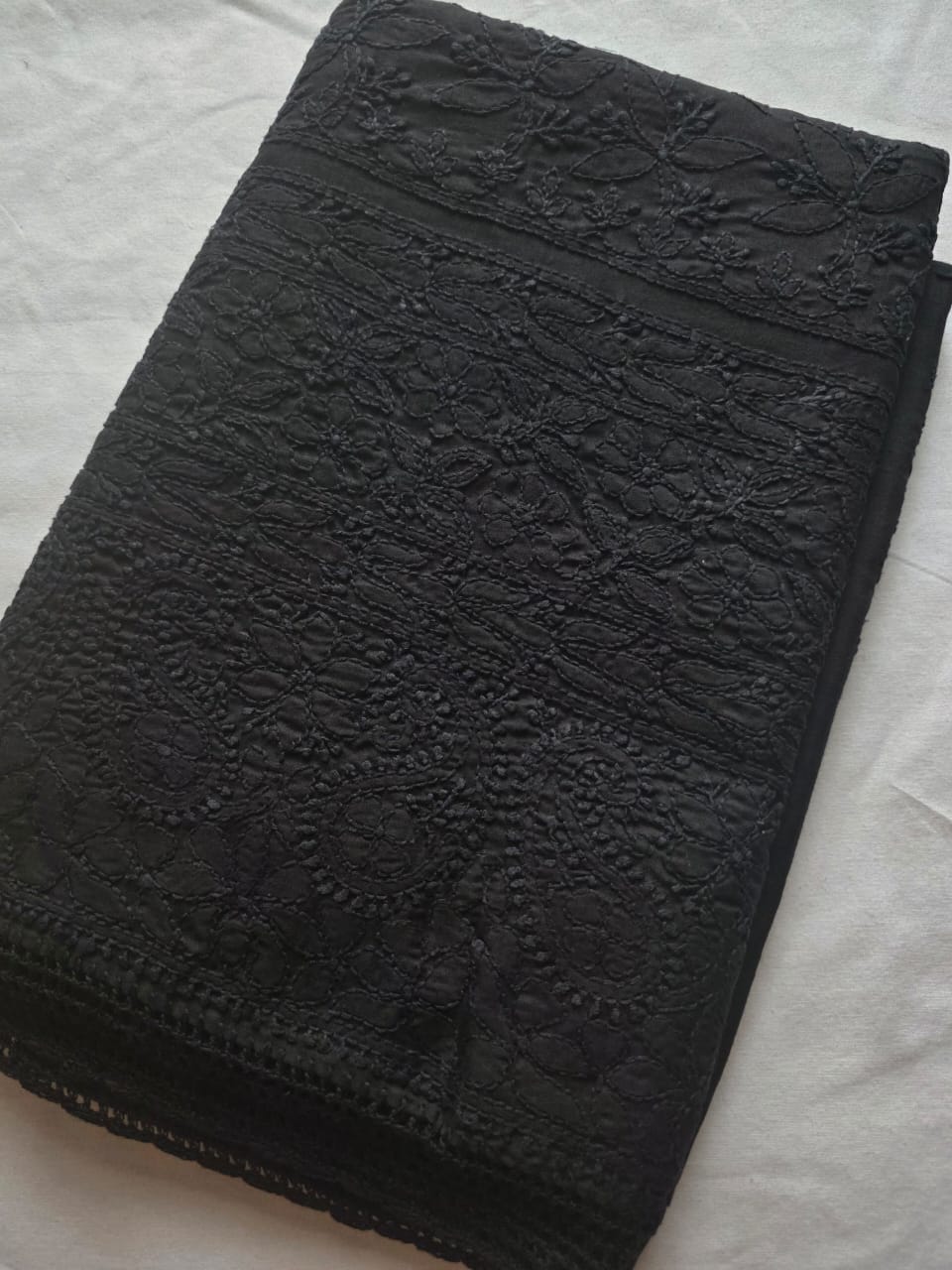 Black Cotton Full set with Only fine chikankari handwork