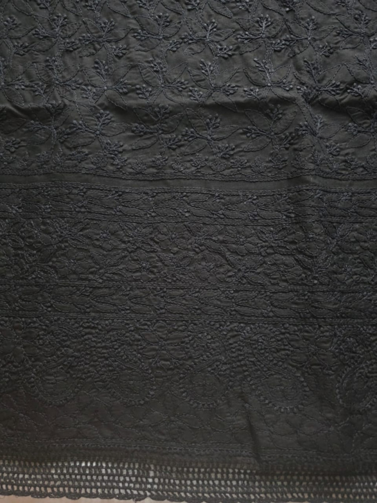 Image of Black Cotton Full set with Only fine chikankari handwork
