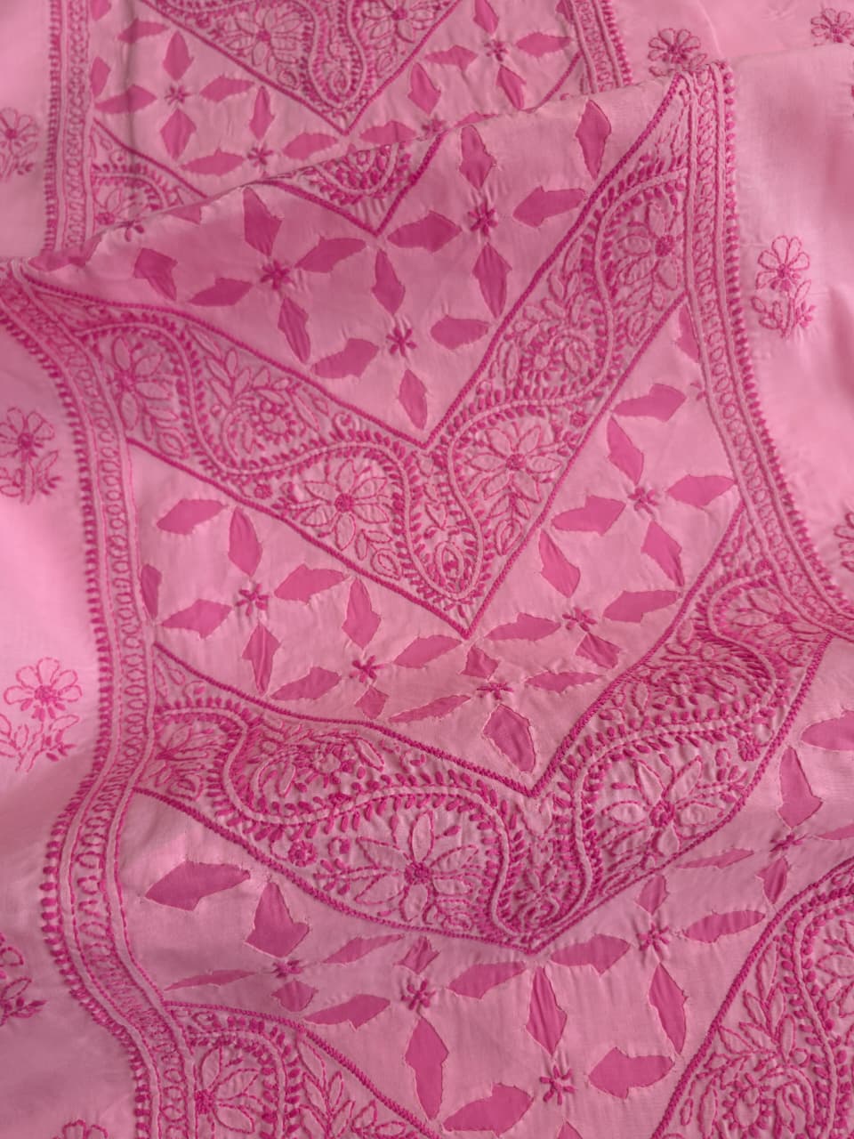 Pink cotton full set with fine handwork  Daraz applique