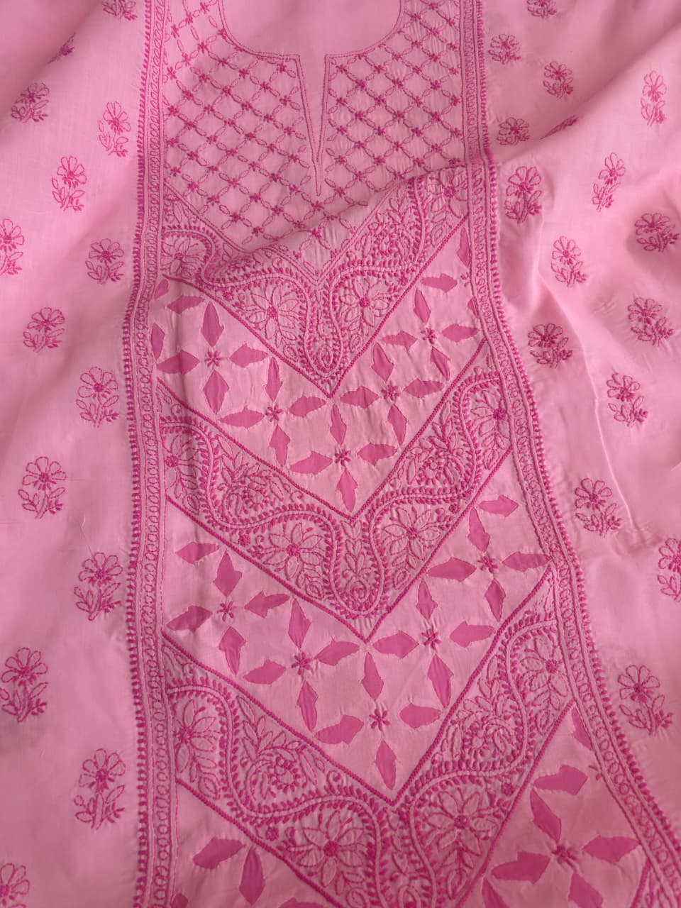 Pink cotton full set with fine handwork Daraz applique