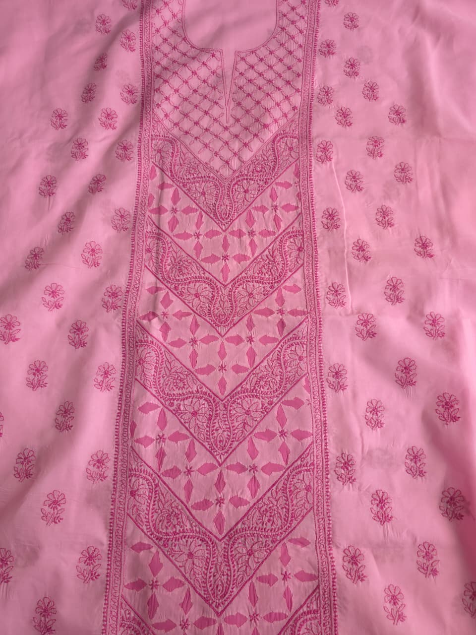 Pink cotton full set with fine handwork Daraz applique