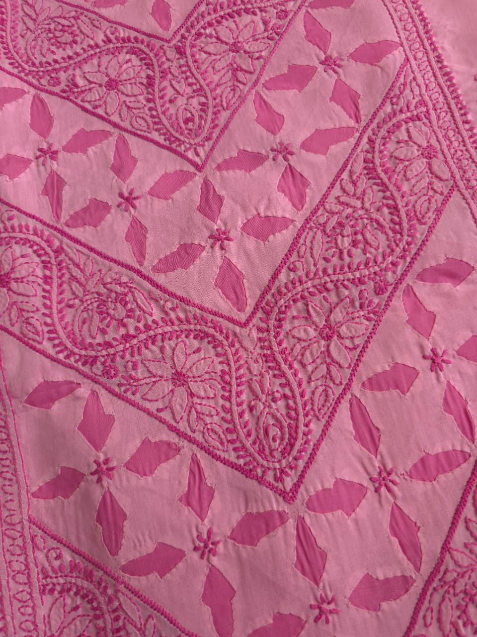 Pink cotton full set with fine handwork  Daraz applique