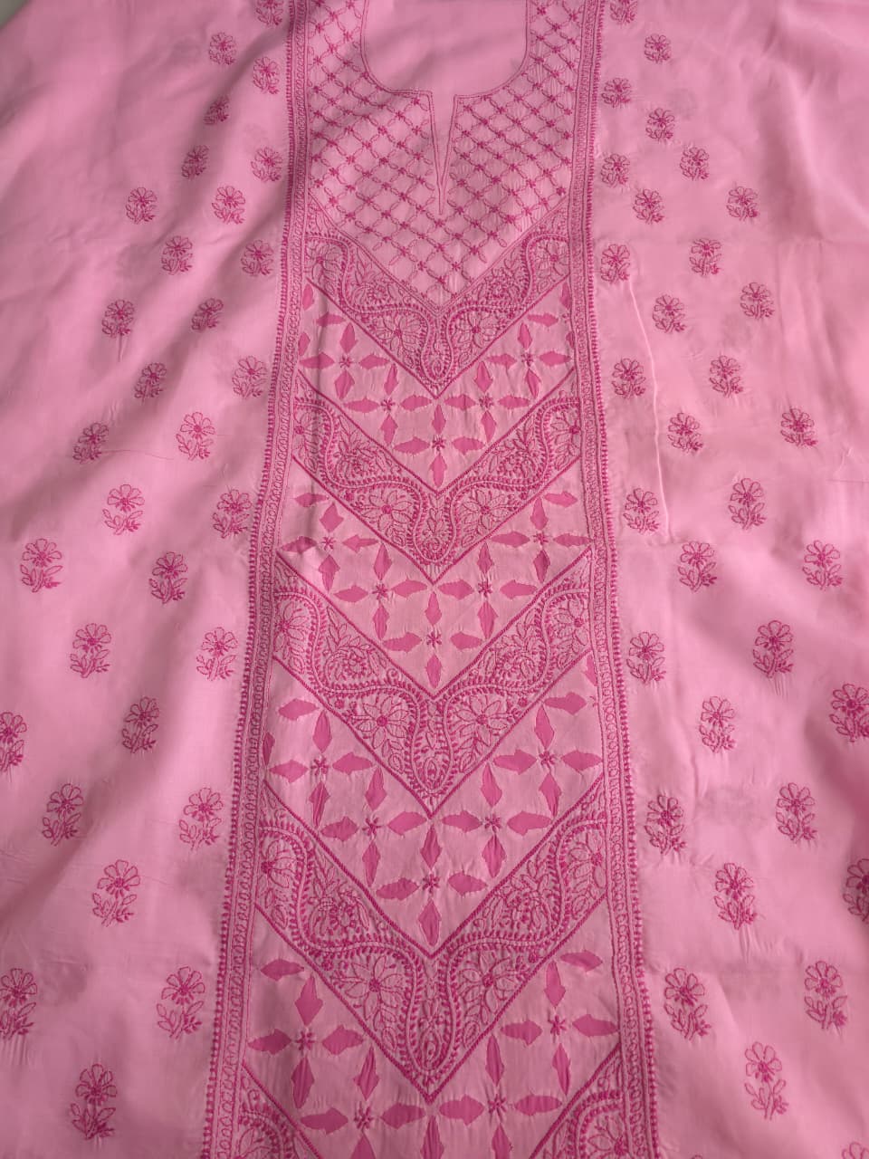 Pink cotton full set with fine handwork Daraz applique