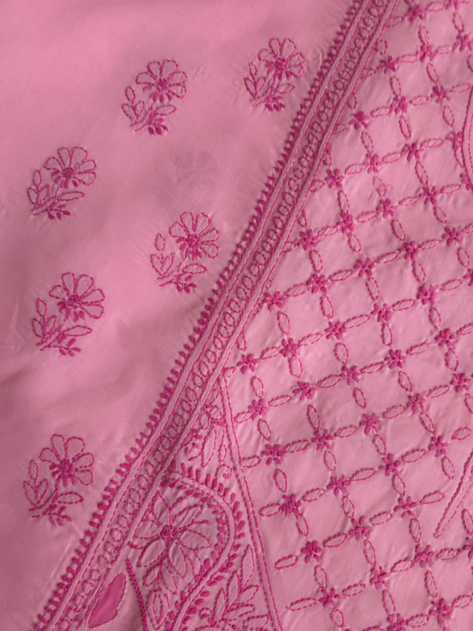 Pink cotton full set with fine handwork Daraz applique