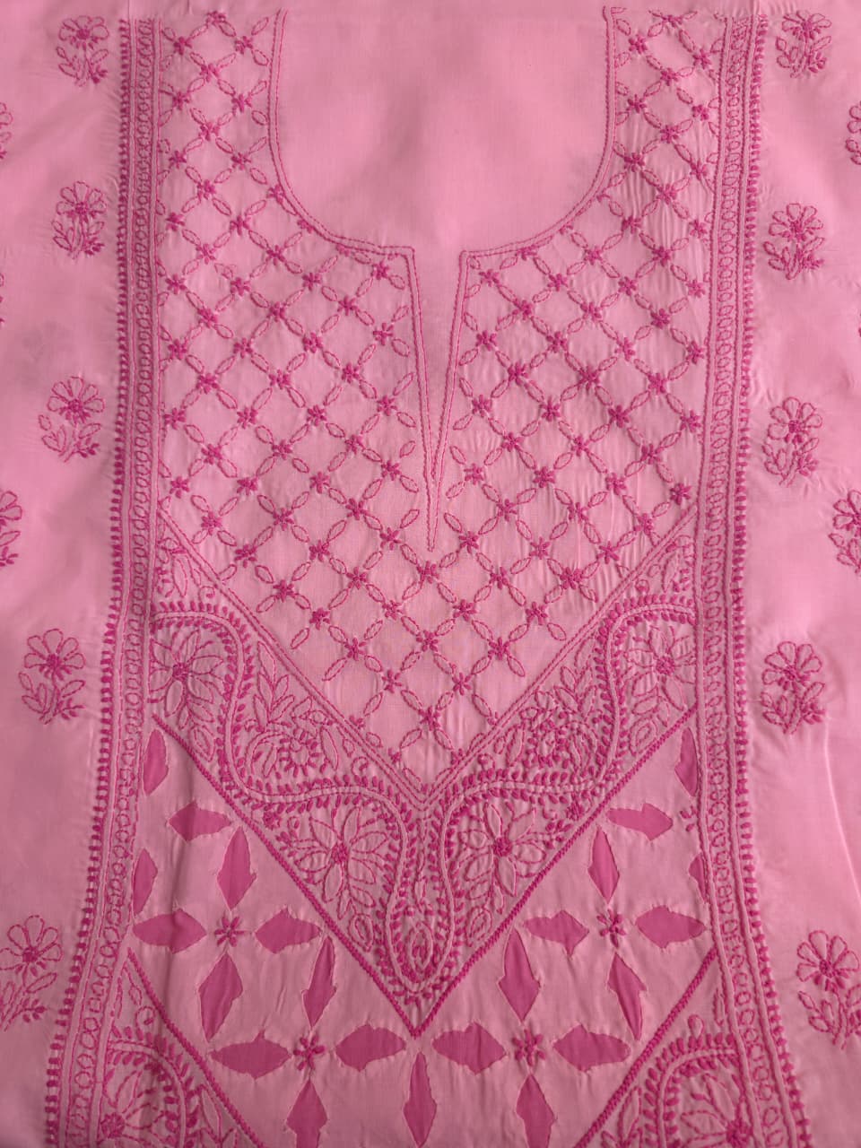Pink cotton full set with fine handwork  Daraz applique