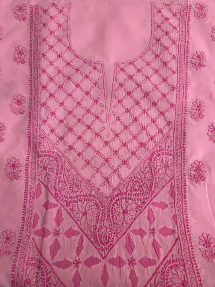 Image of Pink cotton full set with fine handwork &amp; Daraz (applique)