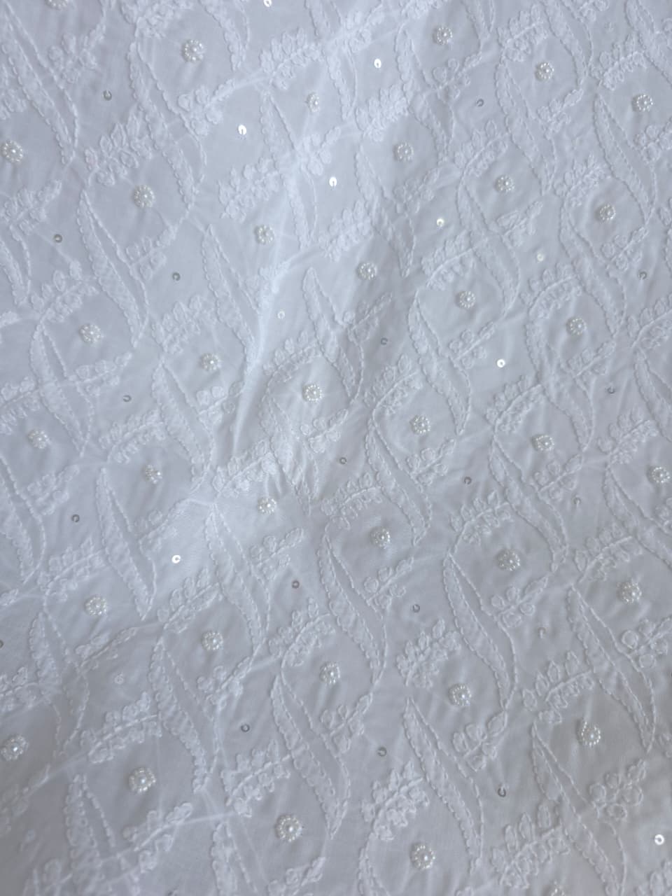 Full white cotton suit with superfine chikankari and embellishments
