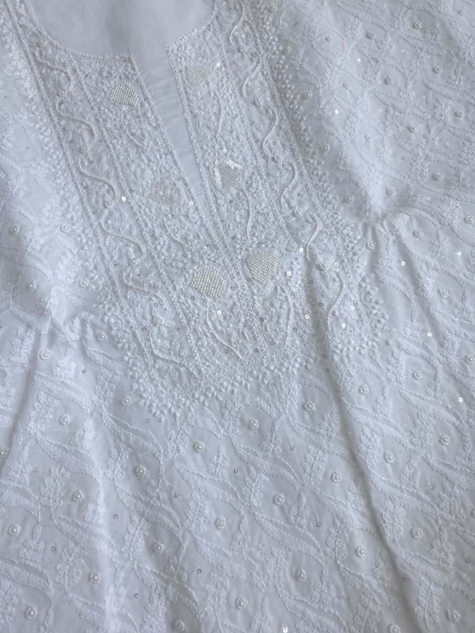 Full white cotton suit with superfine chikankari and embellishments
