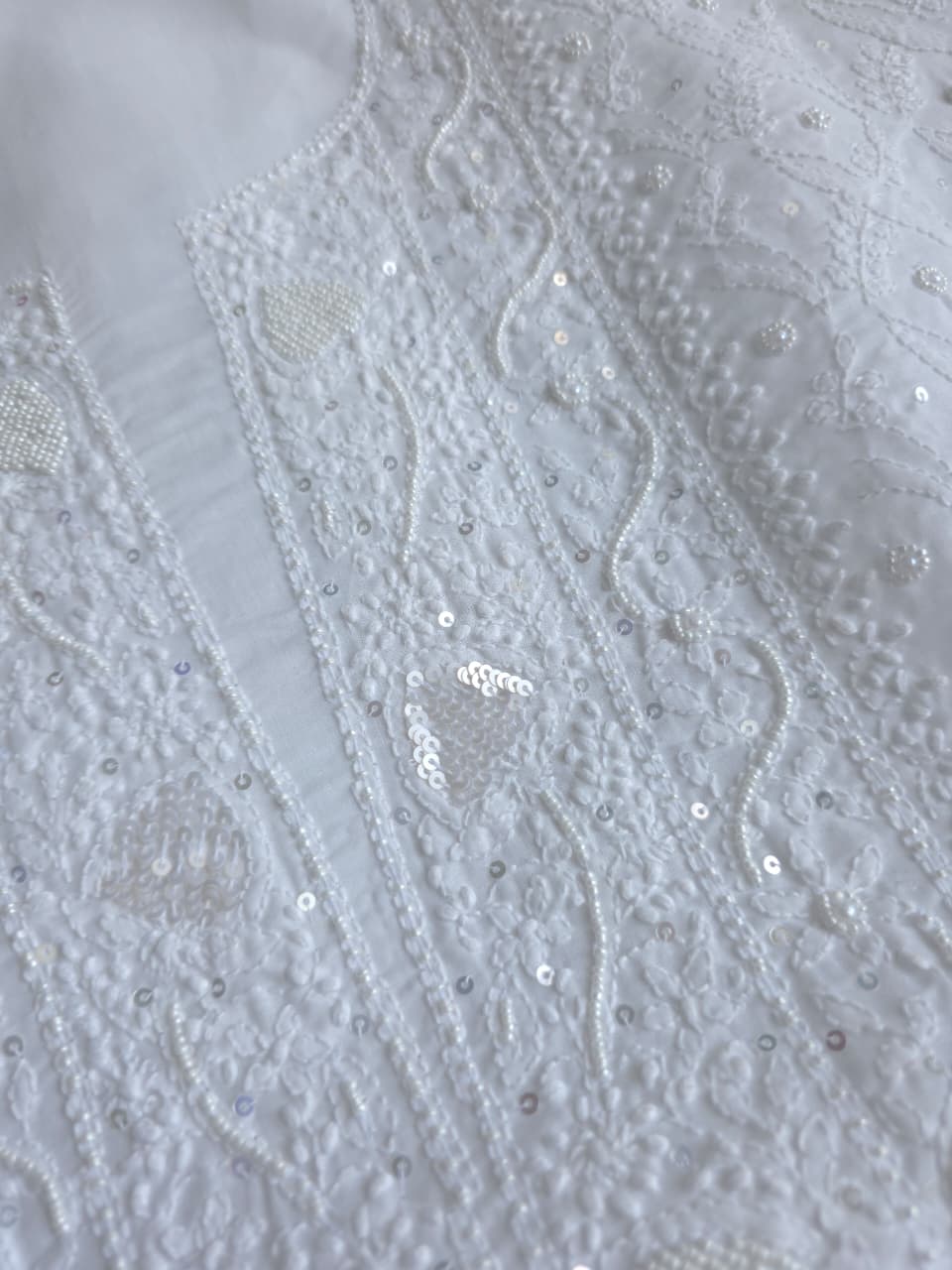 Full white cotton suit with superfine chikankari and embellishments